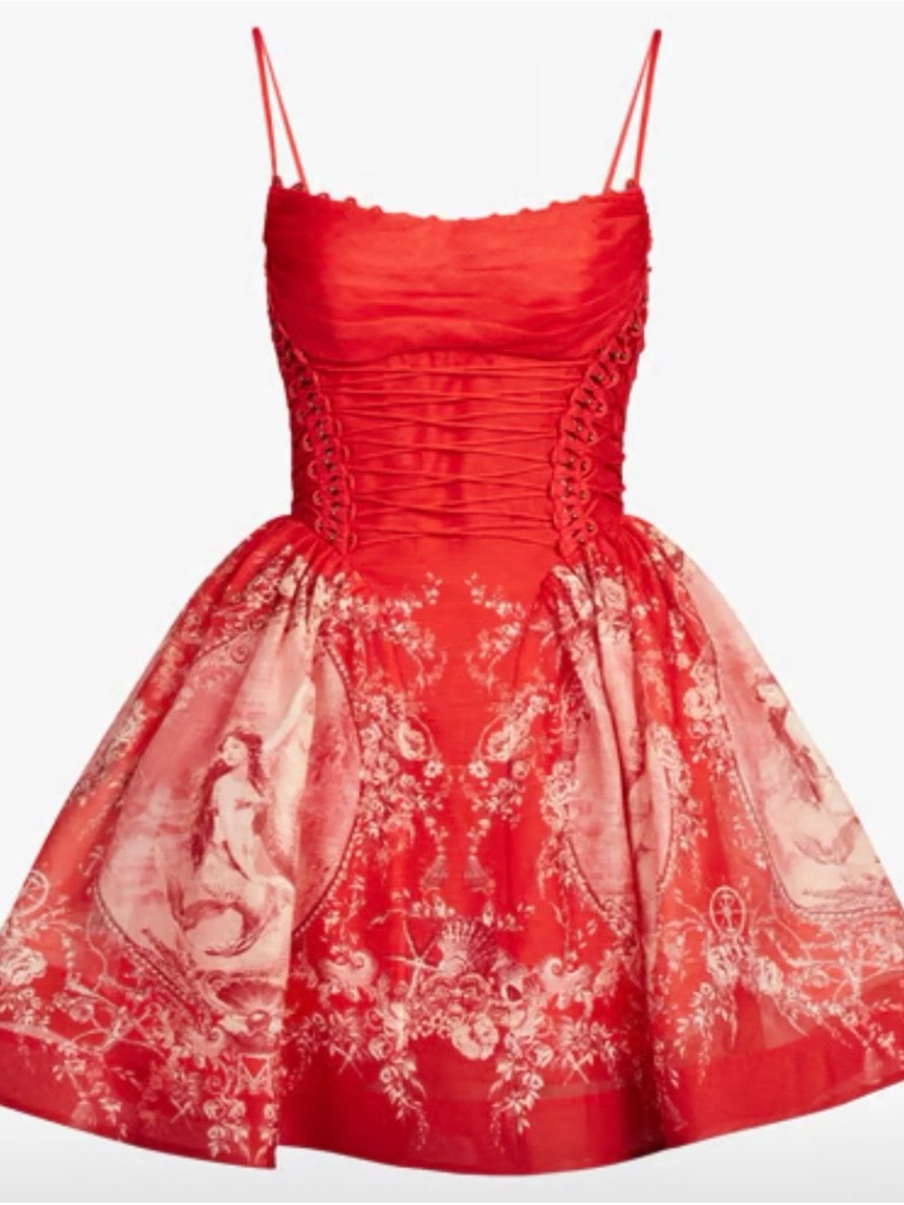 Zimmermann Red Printed Corset-Detail Party Dress
